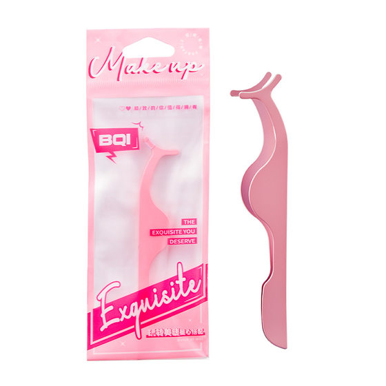 BQI Professional Eyelash Tweezers Stainless Steel Gold Feather Clip False Eyelash Helper Clip Beard Eyebrow Tool Cross Border
