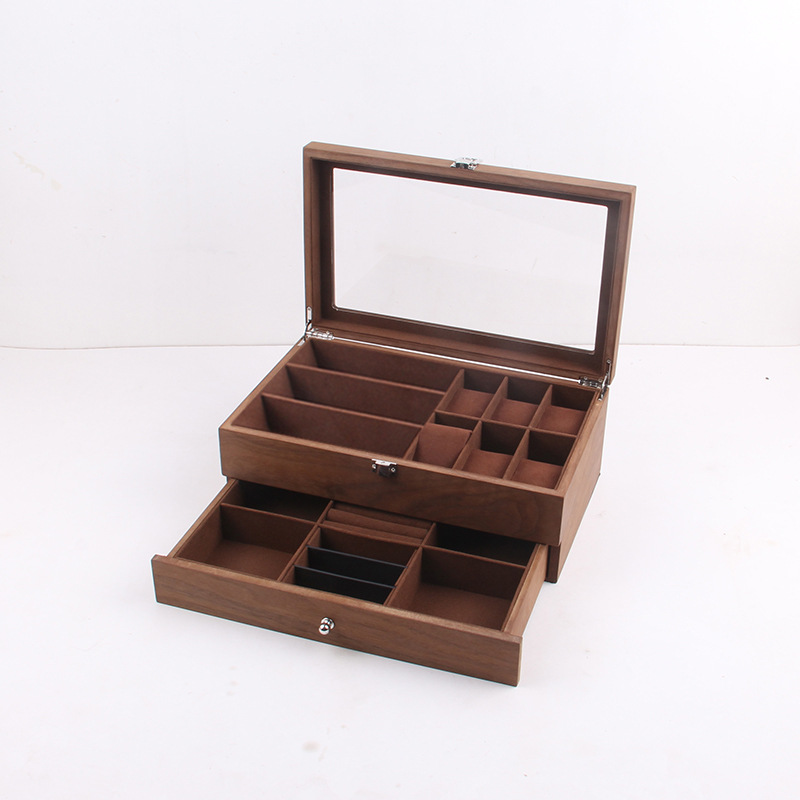 Spot wooden double Rosewood watch glasses jewelry storage box 8 12 walnut glasses storage box