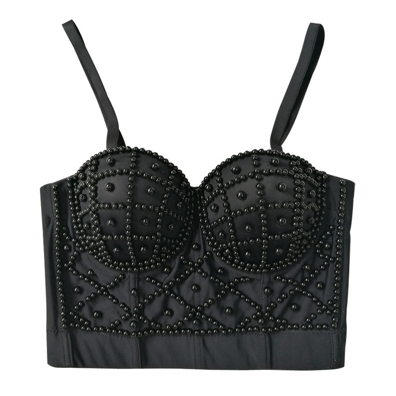 European and American AliExpress Pearl Camisole Women's Outer Wear Beautiful Back Navel-exposed Sexy Short Strapless Sweet Cool Fish Bone Top