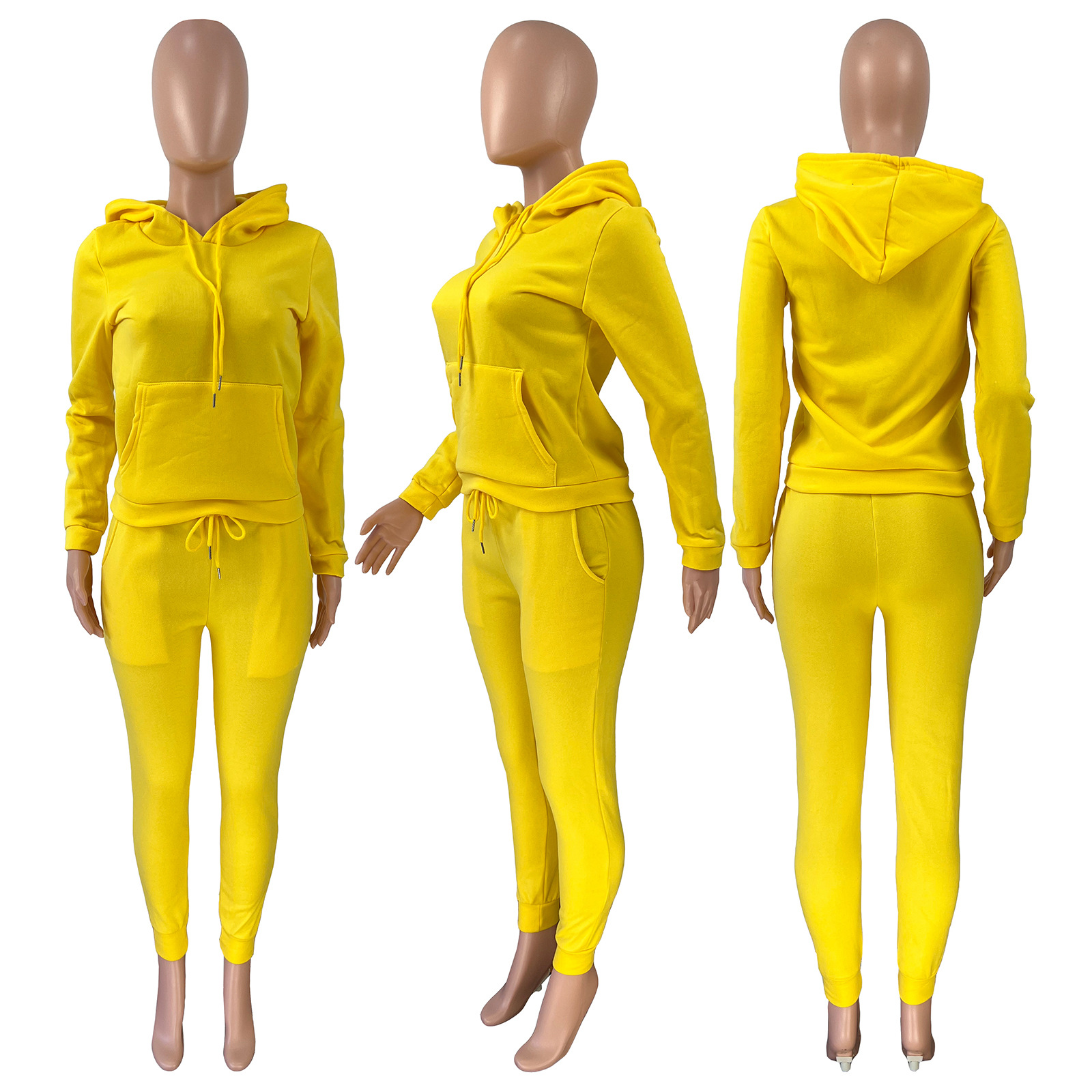 HR8197 European and American women's clothing  independent station supply autumn and winter plus velvet drawstring hooded two-piece set_voghion.com