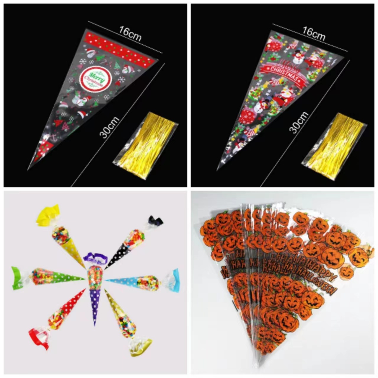 Christmas Candy Bag Transparent Triangle Bag Egg Candy Protein Sugar Bag Marlin Sugar Packaging Bag Party Decoration