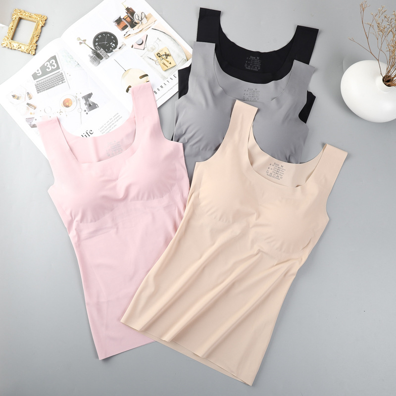 Japanese Style One-Piece Ice Silk Traceless Steel Ring-Free Gathering Sleep Long Wide Shoulder Sports Women's Vest Bra Underwear for Women