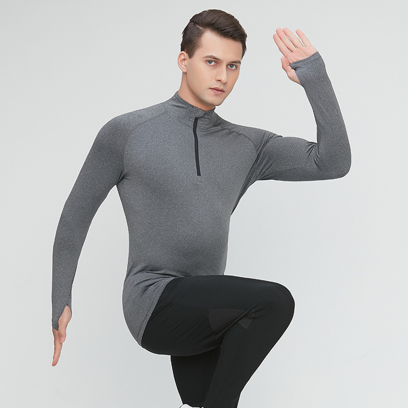 Men's Spring Outdoor Running Training Casual Long-Sleeved Tights Men's Set Collar Zipper Sports Quick-Dry Fitness Wear
