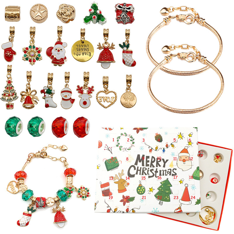 Golden Set 24 Countdown Calendar Advent Surprise Blind Box diy Creative Bracelet Jewelry Christmas Gift