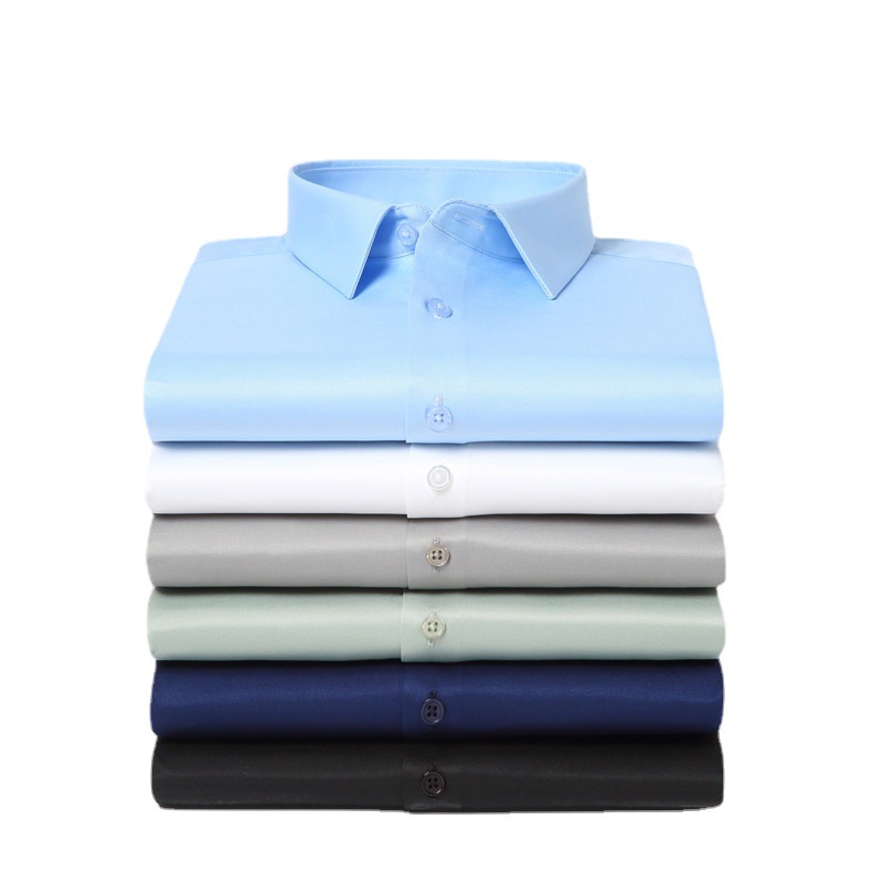 2024 New elastic silk white shirt men's long sleeve non-ironing solid color breathable casual slim fit business men's shirt