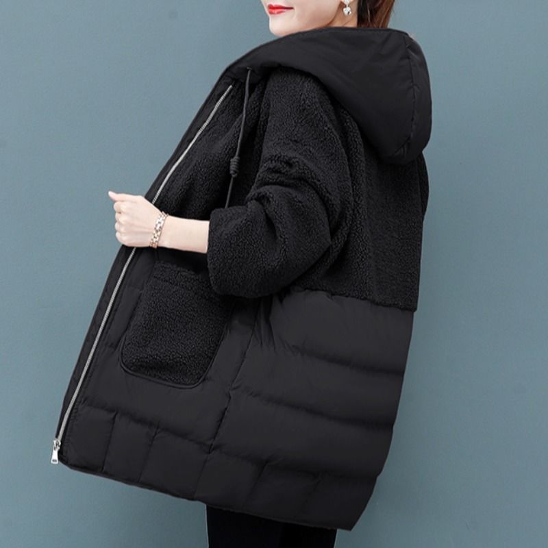 2023 nuovo inverno ispessito di media lunghezza stile coreano ampio taglie forti giacca imbottita in cotone con cuciture alla moda giacca imbottita in cotone di lana di agnello_voghion.com