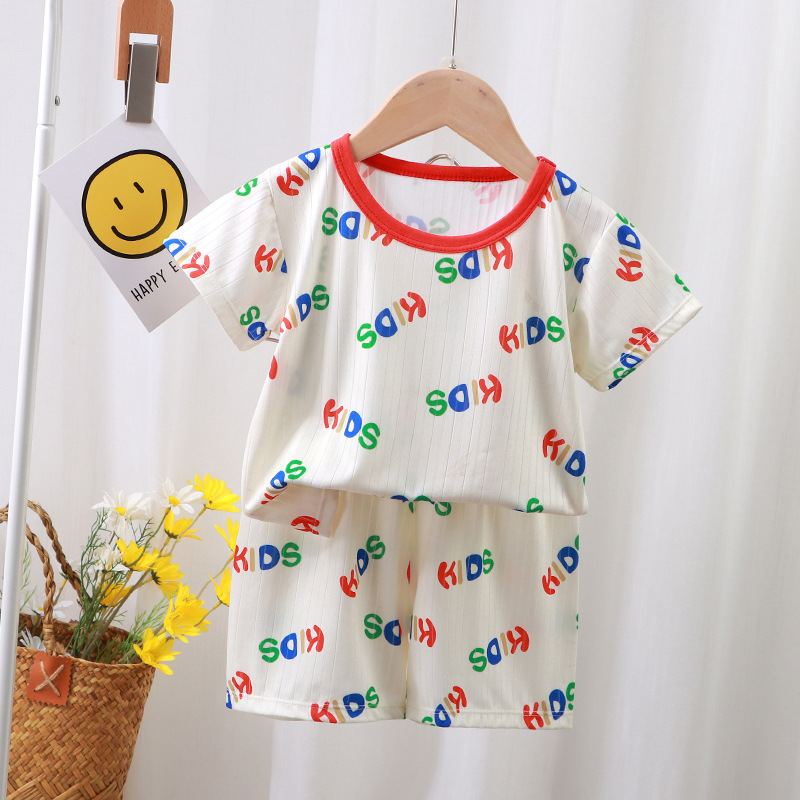 Children's summer T-shirt suit Korean style Boys' short-sleeved shorts clothes girls' short-sleeved suit thin children's clothing wholesale