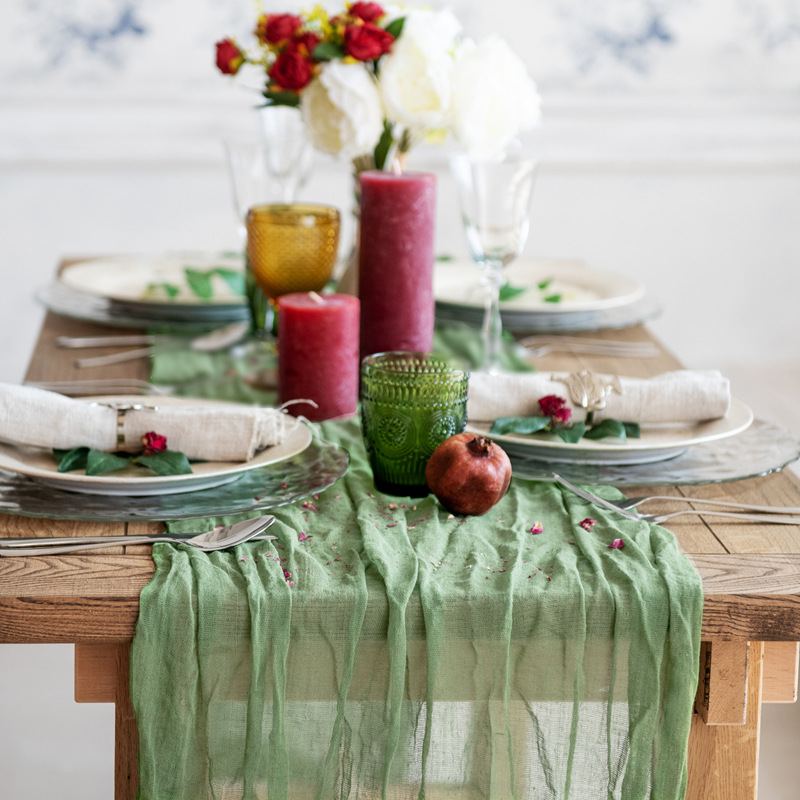 Bali Yarn Wrinkled Cloth Table Runner Bohemian Style Twist Crumpled Gauze Wedding Birthday Party Party Decoration Table Runner