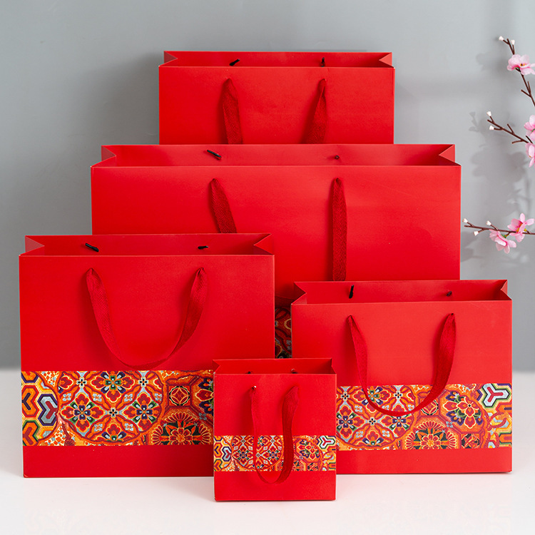 Factory direct spot Chinese style handbag red printed gift bag hand gift paper bag wholesale