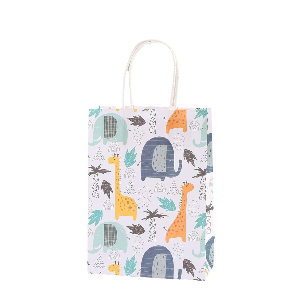 Cartoon dinosaur white kraft paper bag color printing packing bag fashion simple children gift bag