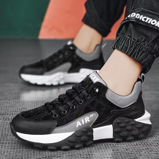 Cross-border men's shoes 2025 new Korean version of low-top running shoes trend non-slip thick-soled dad shoes breathable sports shoes