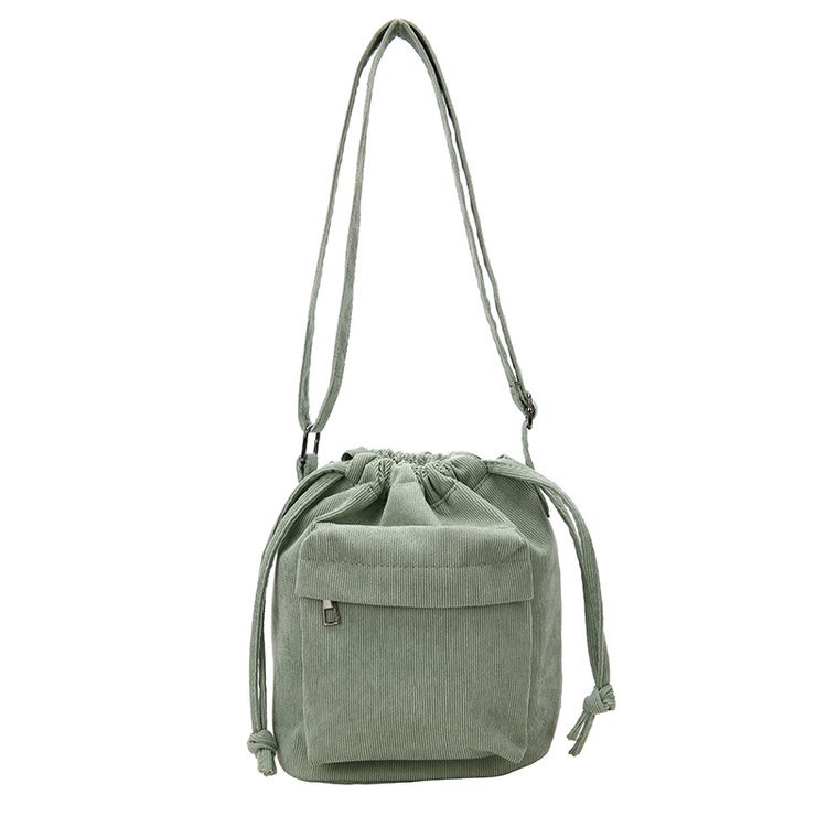 2023 Summer new medium stitching drawstring shoulder bag corduroy foreign trade trend bucket bag