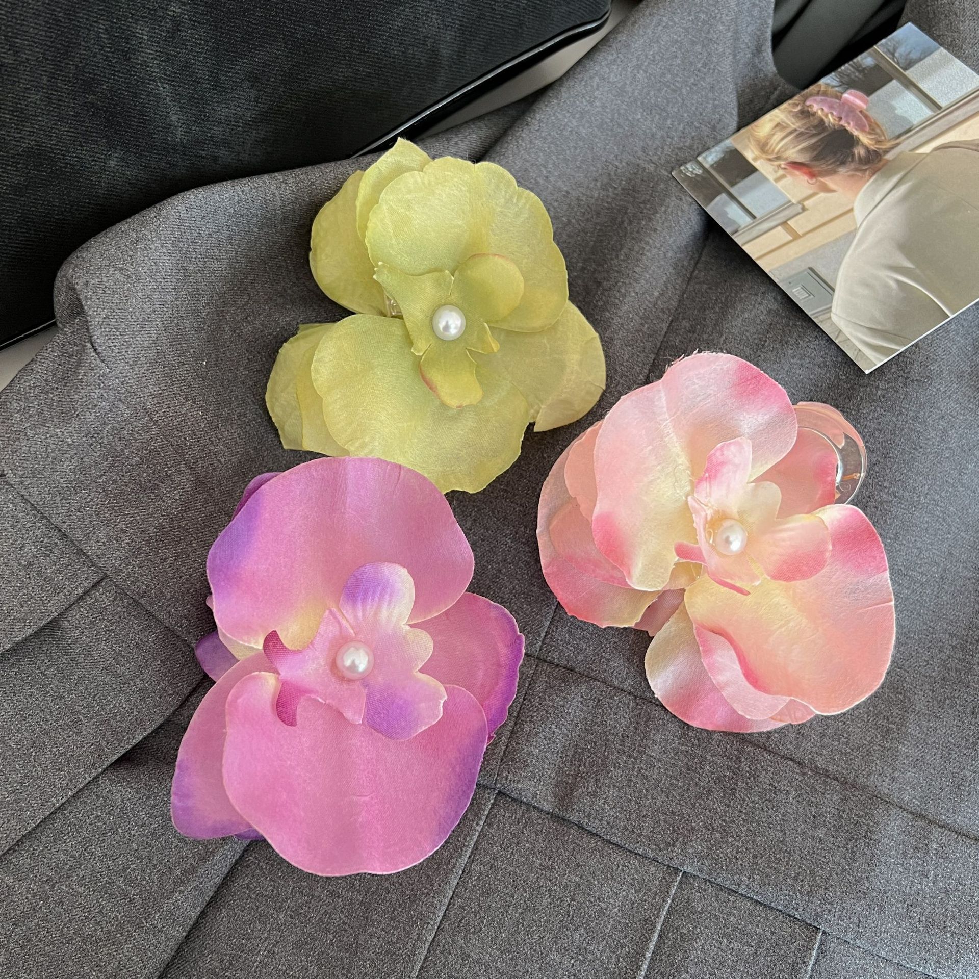 Sweet Phalaenopsis Ribbon Grab Clip Simulation Flower Hair Grab Side Clip Orchid Temperament Sense Super Fairy Head Jewelry_voghion.com