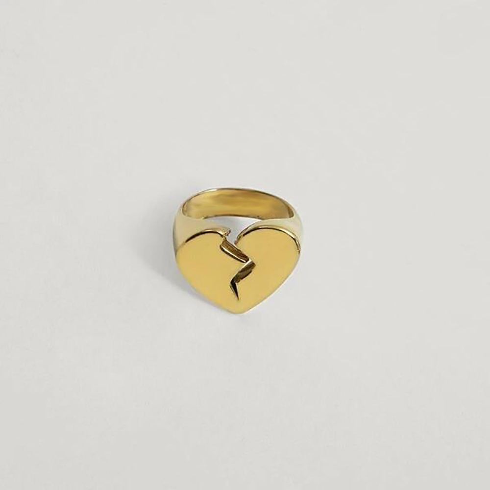 欧美跨境新款个性时尚心形金银色戒指创意嘻哈风分裂桃心戒指首饰