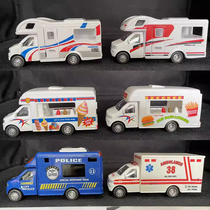 Cross-border alloy room pull back car alloy car model Travel car 5.5-inch fast food car travel car fire truck