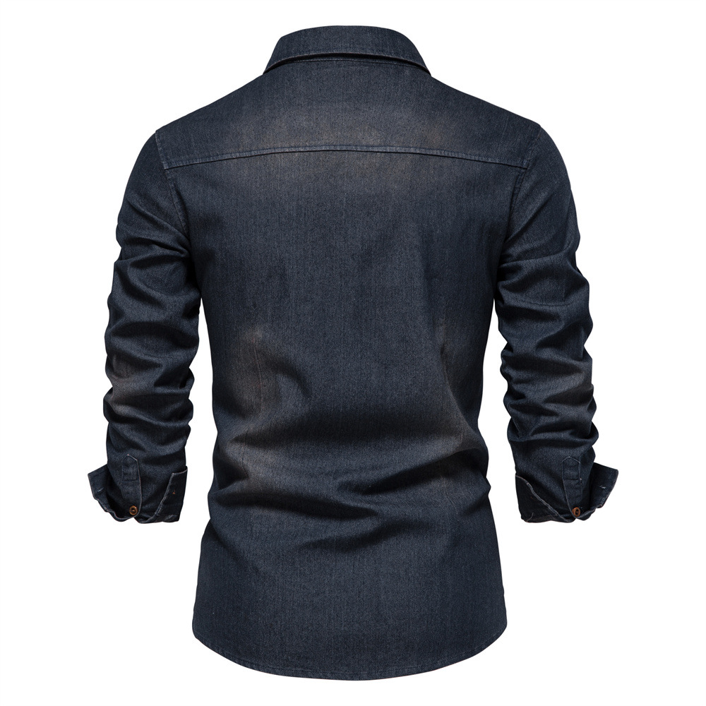 2024 Foreign Trade Cross-border Men's European-size Denim Shirt Men's Casual Solid Color Men's Dannin Long-sleeved Shirt