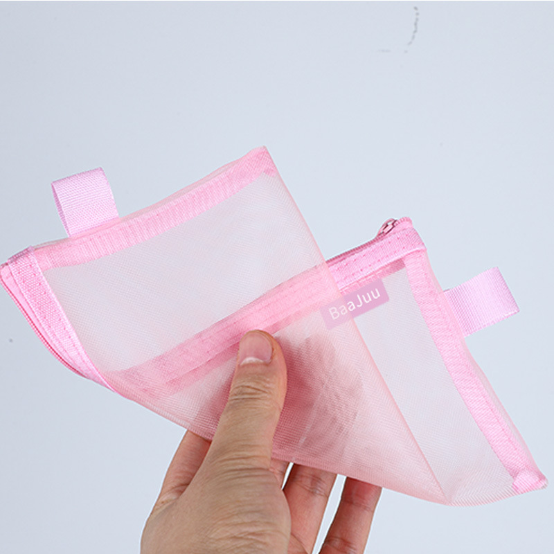 Transparent mesh pencil case zipper file bag student exam large capacity portable stationery bag pencil bag custom LOGO