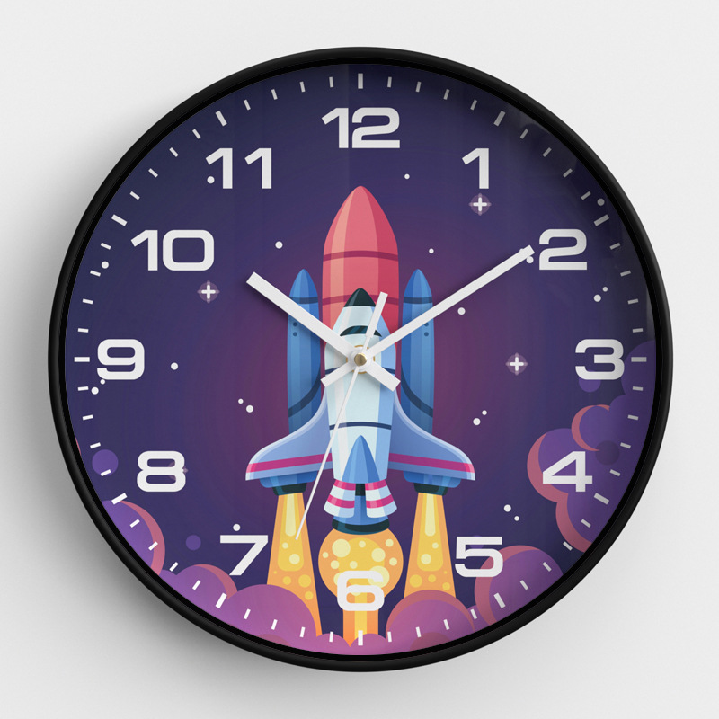 Children's Room Wall Clock Clock Cartoon Astronaut Silent Clock Bedroom Quartz Clock Home Wall Clock 30CM clock
