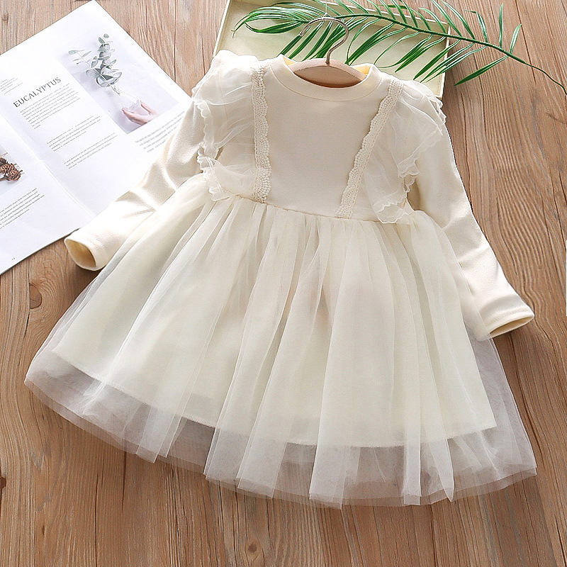 Girls' spring and autumn dress fluffy gauze skirt for children 2022 new style children's western style lace princess dress long sleeve