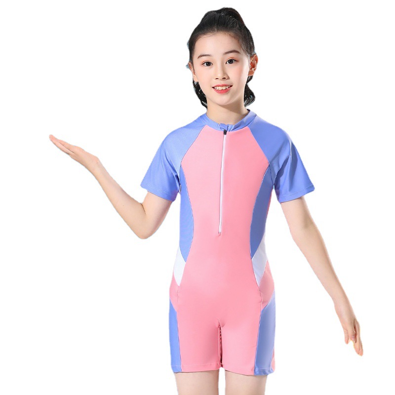 Girls' Swimsuit Western Style 2023 Summer Girls' Big Boy One-Piece Swimsuit Girls' Children's Swimsuit Hot Spring Professional Quick-Dry
