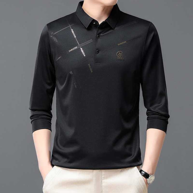 2023 new men's long-sleeved T-shirt autumn business non-ironing fashion lapel casual men's polo shirt men's hot