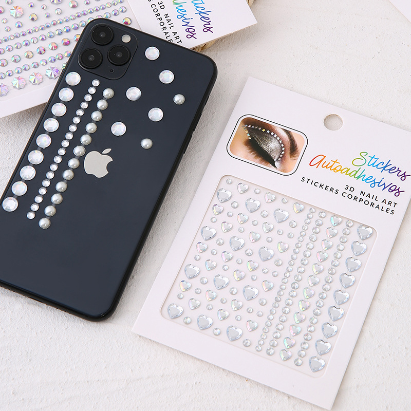 Cross-border Hot-selling Face Diamond Stickers Love Pearl DIY Self-pasting Children's Pearl Gem Diamond Stickers Stage Diamond Stickers