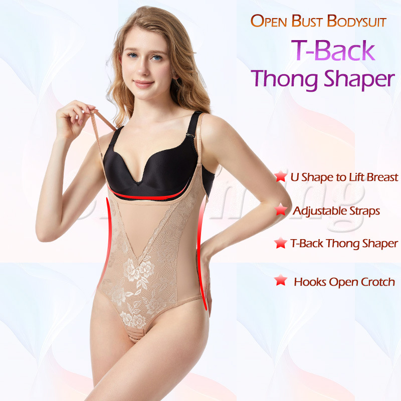 Cross-border Strap Body-shaping Jumpsuit Lace U-shaped Upper Bracket Push-up Double-layer Belly-tucked Waist Hip-lifting Gingle