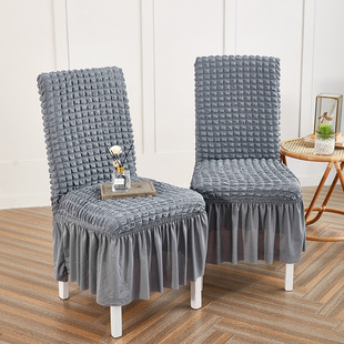 Thickened three-dimensional seersucker chair cover lace skirt household universal all-inclusive stretch one-piece dining chair cover wholesale
