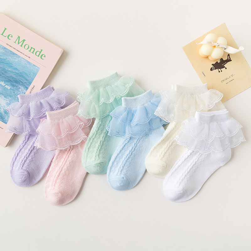 Girls' lace socks spring and autumn pure cotton children's dance White Latin dance summer thin Princess little children girls' socks