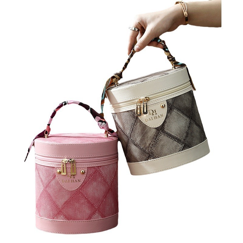 New Maillard color bucket bag cosmetic case large capacity hand gift cosmetic bag multi-functional waterproof portable wholesale