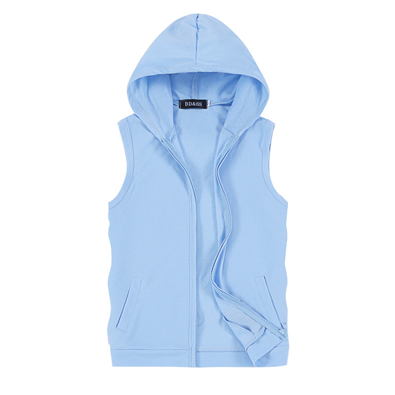 2022 summer Foreign trade new men's sleeveless hooded T-shirt leisure sports solid color vest