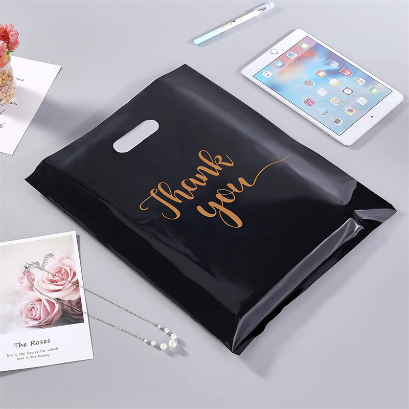 Spot cross-border Thanksgiving Golden thankyou four-finger bag polyethylene plastic garment bag portable gift shopping bag - ShopShipShake