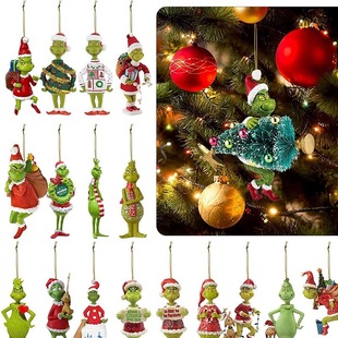 2023 new green fur monster Christmas decoration ornaments cartoon Christmas tree pendant Christmas car interior decoration