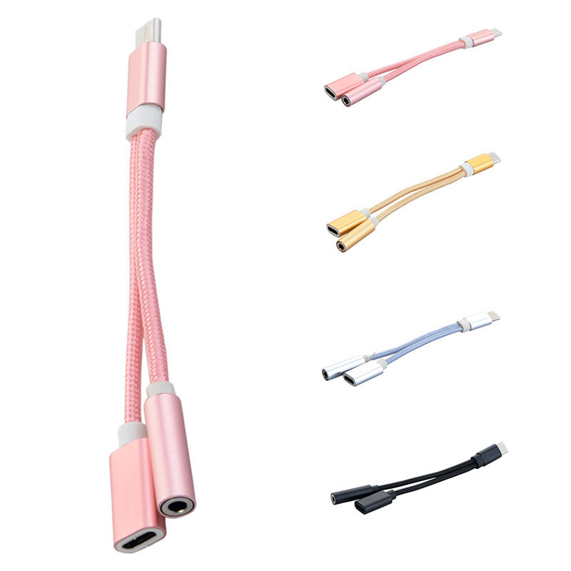 Type-c audio adapter TYPE-C to 3.5 earphone listening and charging two-in-one braided adapter cable
