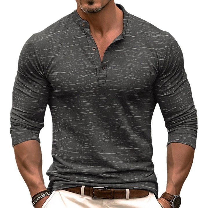 2023 Amazon Cross Border Short Sleeve Men's T-Shirt Henry Shirt Top Long Sleeve Street Holiday Clothing Simple Casual