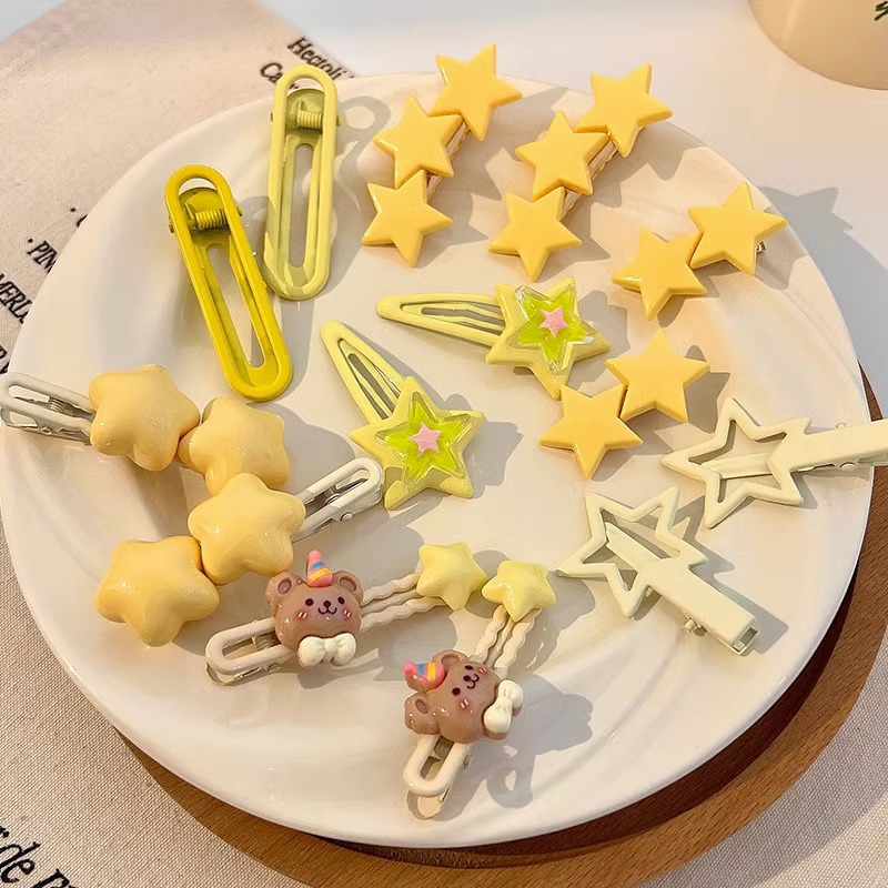 Yellow stars cute broken hairpin children dopamine bangs small clip headdress y2k duck bill clip hairpin wholesale