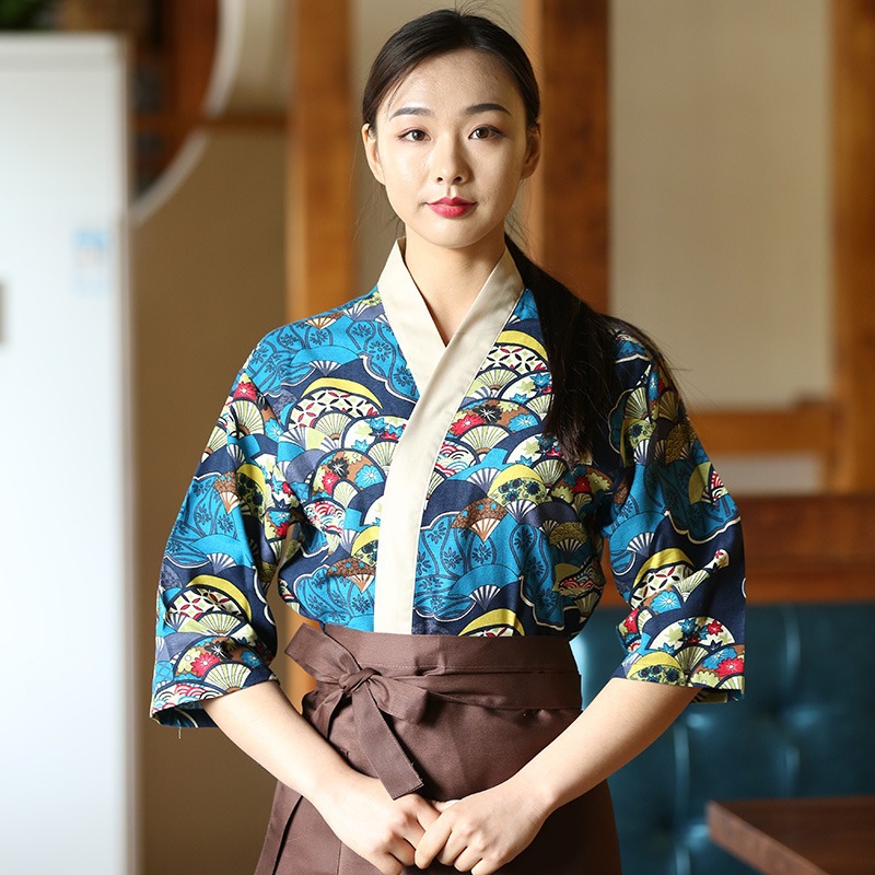Japanese style clothing sushi kimono Japanese and Korean work clothing chef clothing restaurant waiter embroidery men and women