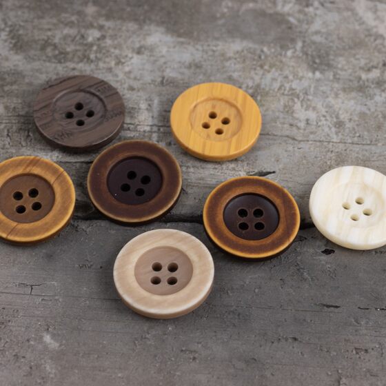 Yellow imitation wood grain wide edge resin button khaki off-white yellow curry dark brown black curry vintage button