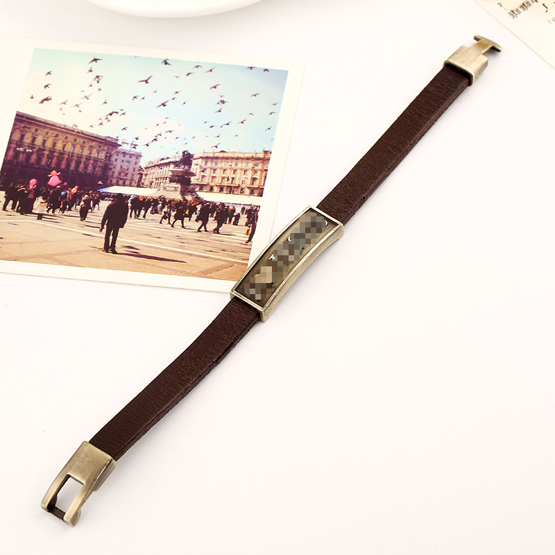 Simple retro brown men's cowhide bracelet European and American fashion popular jewelry cross-border hot selling bracelet bracelet