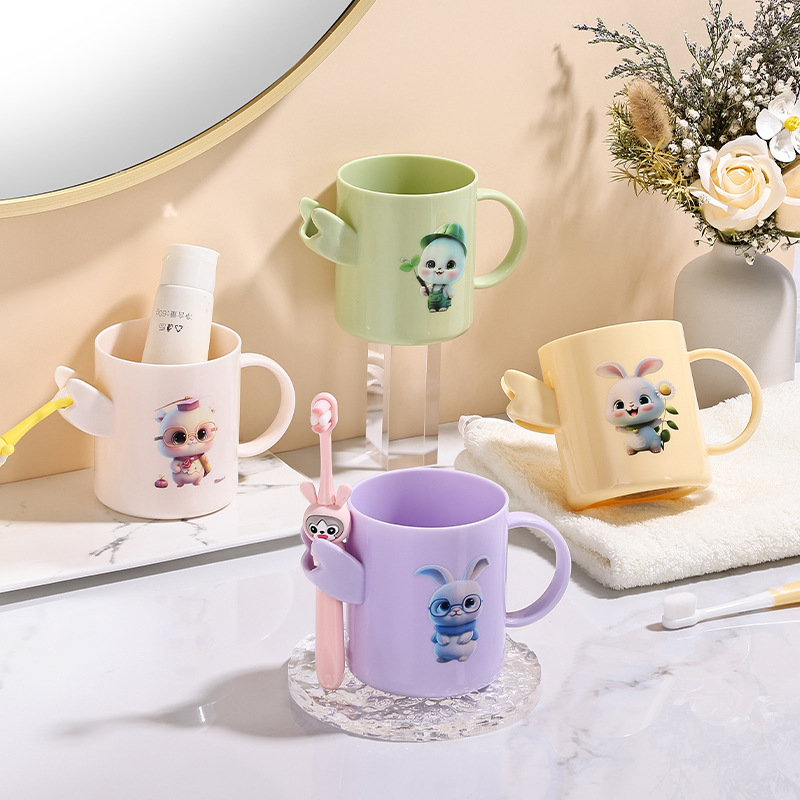 Creative cartoon children's three-dimensional mouthwash cup automatic slot integrated storage household drop mouthwash cup factory direct sales