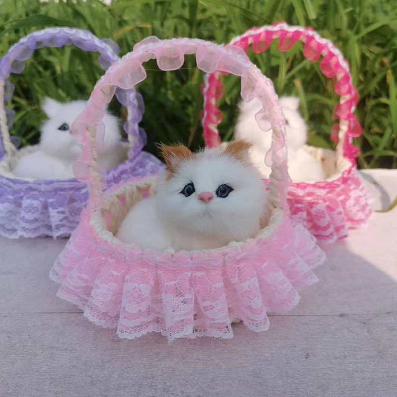 Simulation flower basket cat will call simulation cat imitation fur ornaments new lace basket cat children's toys