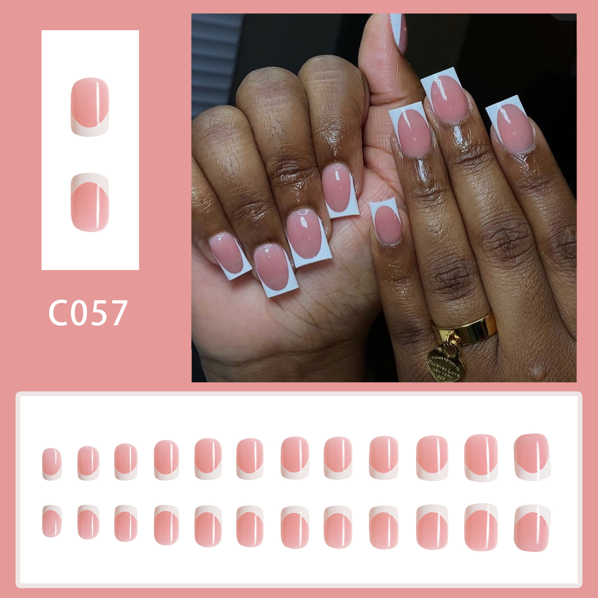 Kurze quadratische helle Oberfläche einfache französische weiße Kante abnehmbarer Verschleiß Nagellack Pulver transparente Kontrastfarbe Nagel Schönheit Nägel 24 Stück_voghion.com