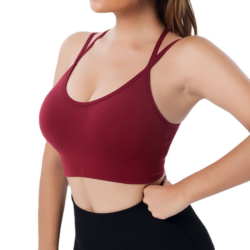 European and American quick-drying breathable seamless yoga bra elastic strap sports underwear women's one-piece cross fitness beauty back