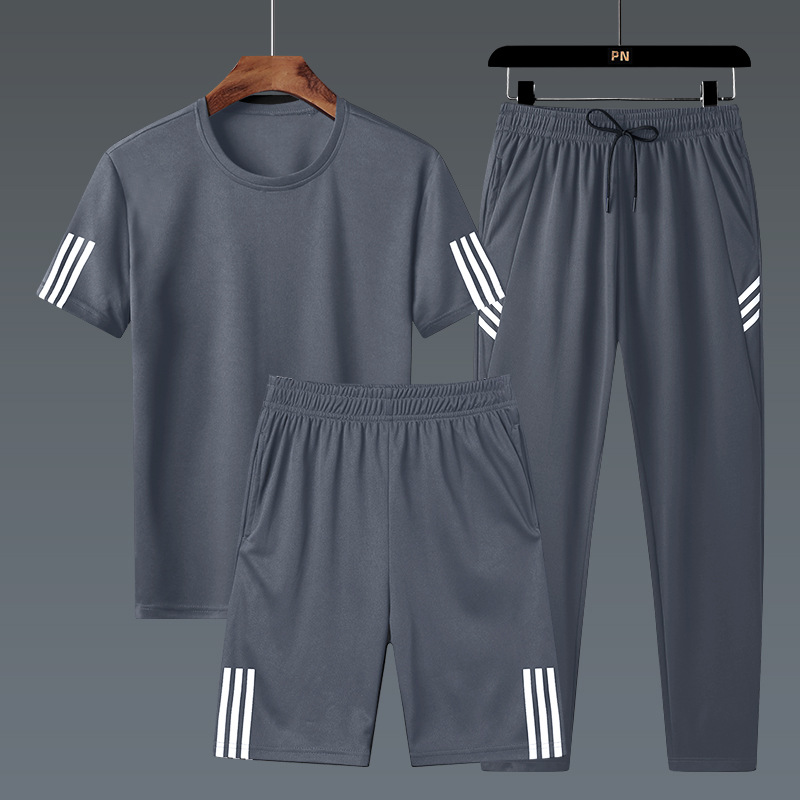 Cross-border three-piece sports suit men's summer 2022 new clothes with handsome trendy sportswear shorts