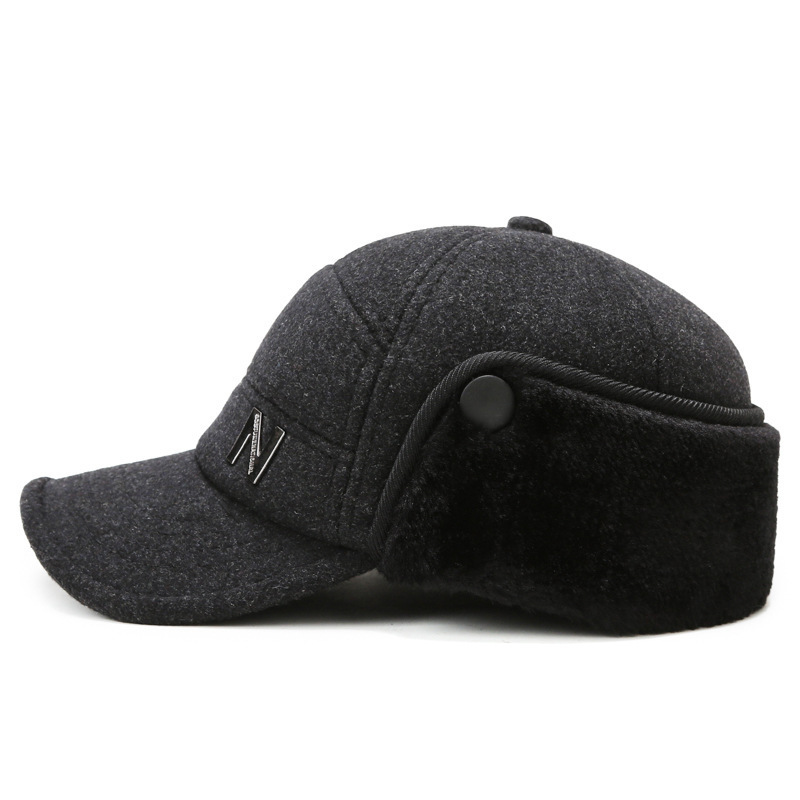 Autumn and winter middle-aged hat men's outdoor old man's hat woolen thick velvet warm cotton hat all-match ear protection baseball cap