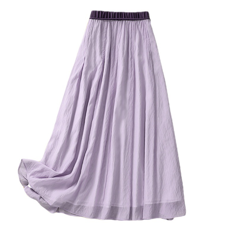 Real shot 2024 summer new artistic loose solid color elastic waist A long skirt female #661#