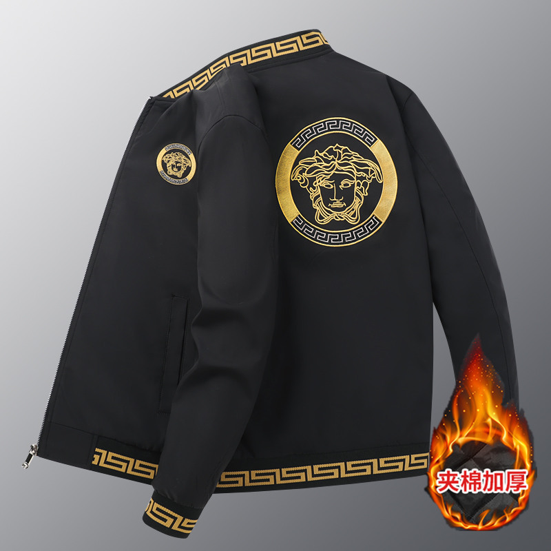 Live group purchase wholesale autumn and winter new men's jacket plus velvet padded 2075 beauty head embroidered coat warm