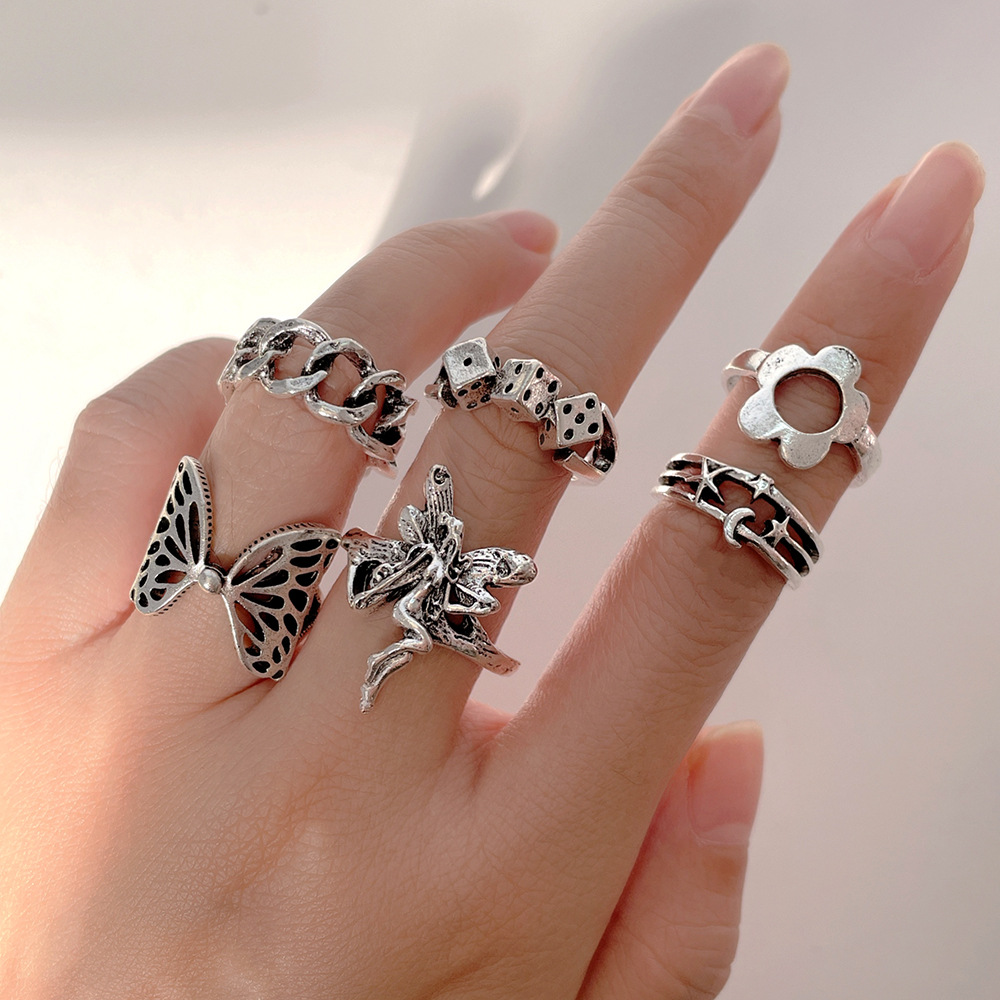new butterfly elf dice ring set 6-piece creative butterfly chain joint ring_voghion.com