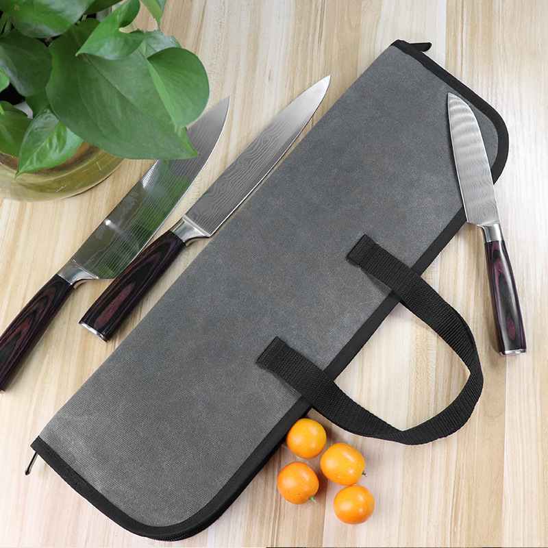 Tableware Wet Wax Canvas Portable Outdoor Knife Storage Picnic Camping Chef Knife Tool Kit Wholesale