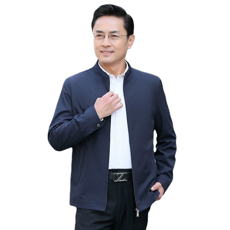 Middle-aged men's jacket spring and autumn thin middle-aged and elderly men's casual jacket stand collar dad autumn clothes